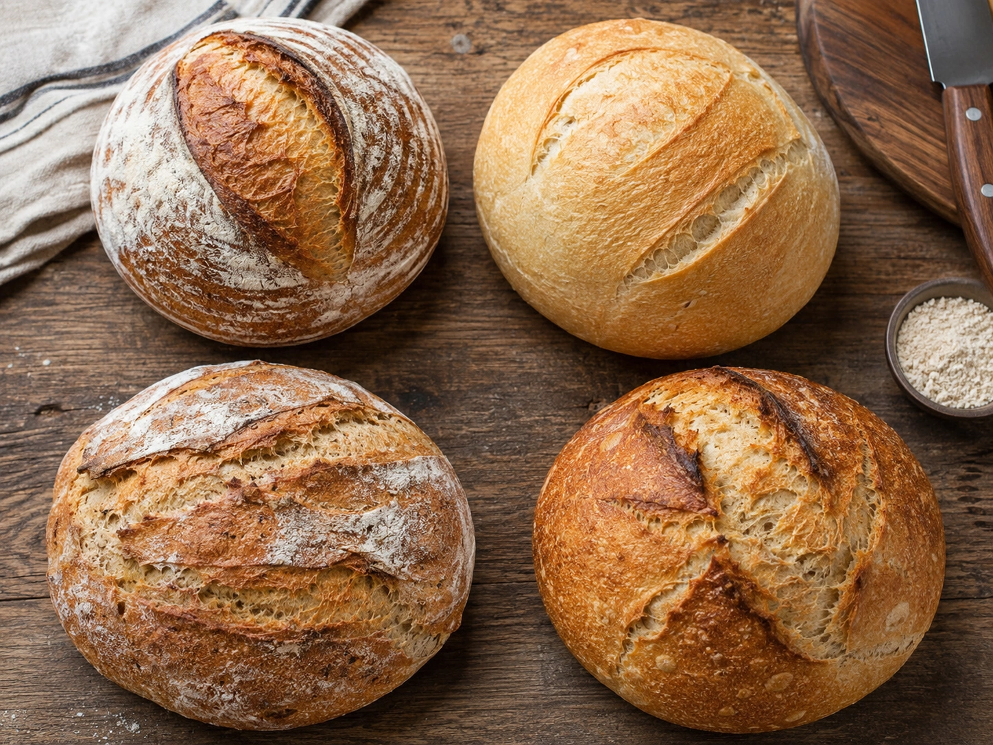 Bread options for cob loaf dip including sourdough boule and artisan rounds